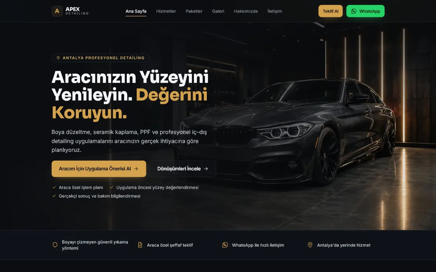 Apex Detailing masaüstü arayüzü